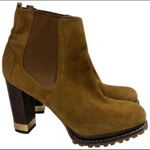 TORY BURCH Gold Sued Tan Boot Heals